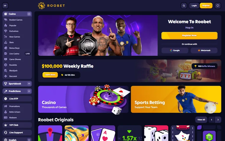 The front page of roobet.com